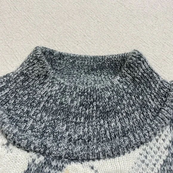 VTG 80s Alpine Grey White 3D Knit Jacquard Mock Neck Sweater L - Picture 5 of 5